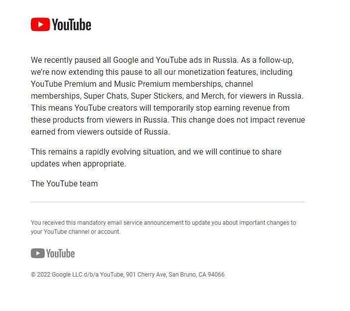 YouTube полностью приостановил монетизацию для российских пользователей фото 2